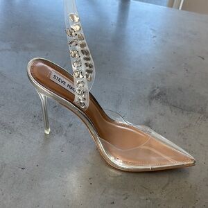 Steve Madden Clear and Silver Embellished Heels